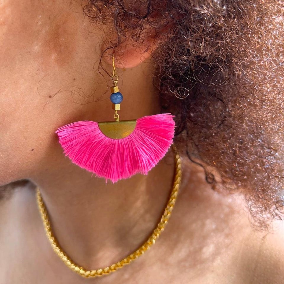 Pink Tassel Fan Earrings