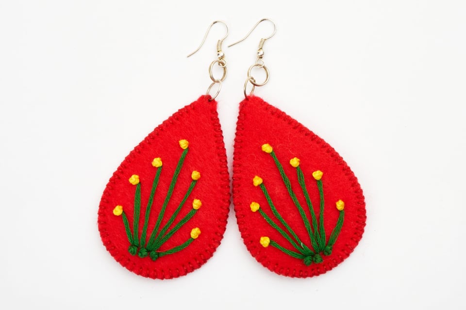 Embroidery Earrings Red