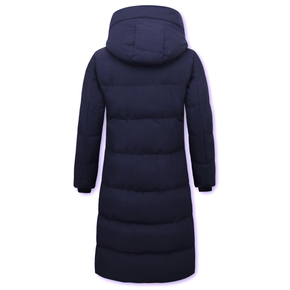 Dames Puffer Jacket Lang Getailleerd - 8606 - Blauw