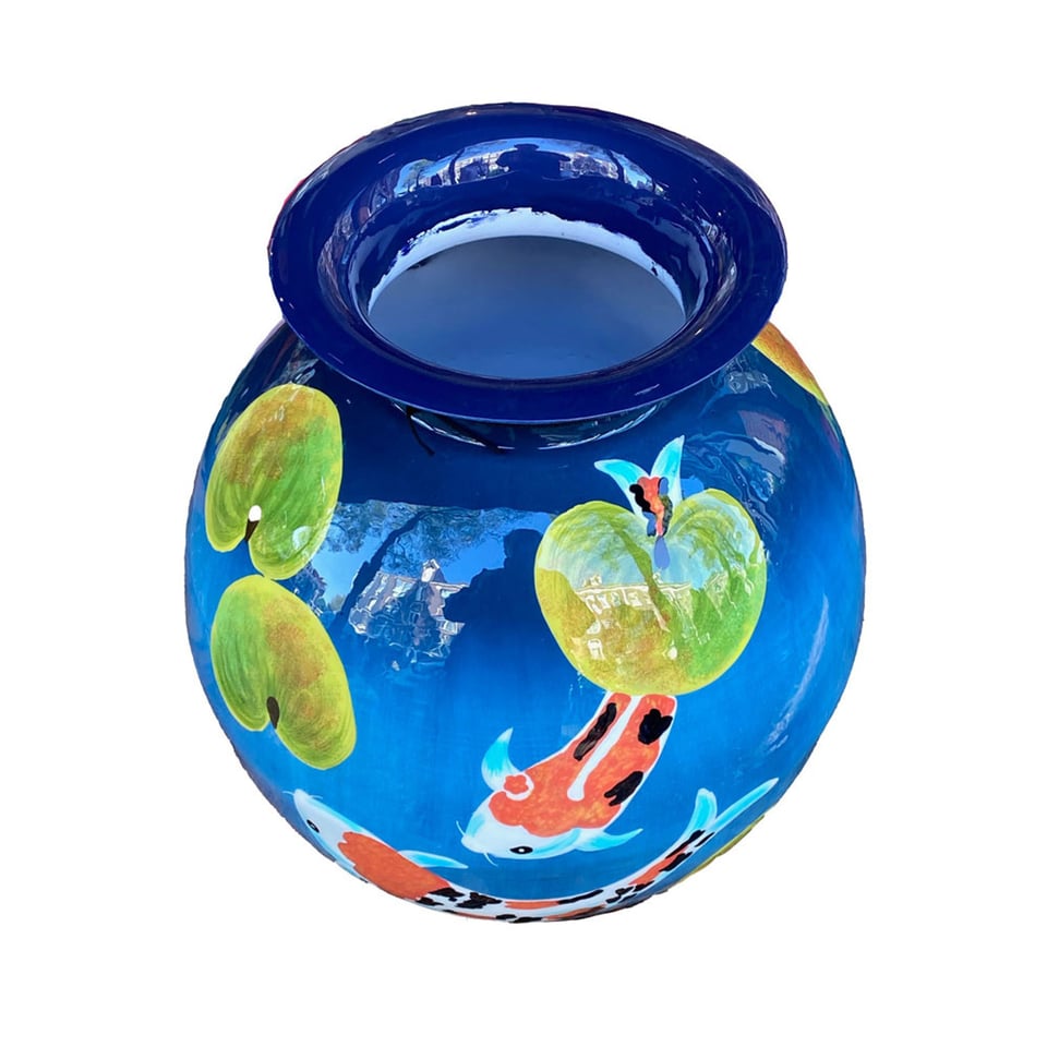 Vaas Koi Karpers Blauw Multicolor Metaal 24x26cm
