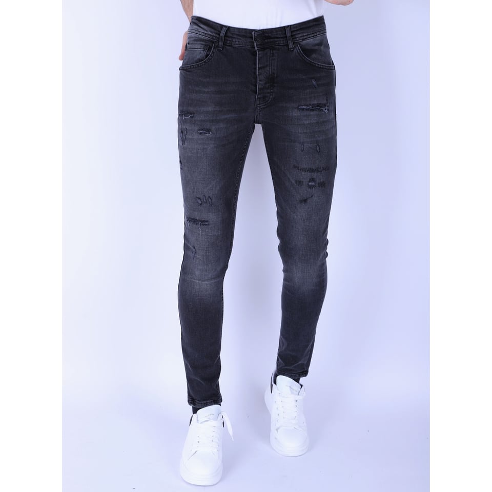 Ripped Jeans Voor Mannen Slim Fit Met Stretch - 1104 - Zwart