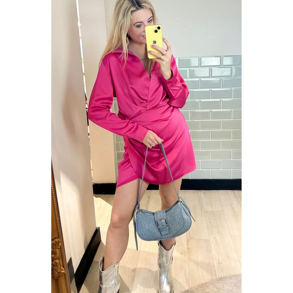 Satin longsleeve dress - Pink