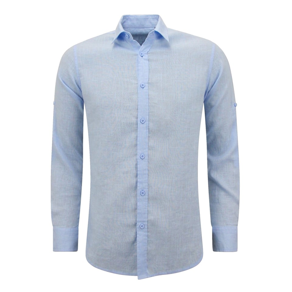 Linnen Overhemd Heren - Regular Fit - Casual Blanco - Licht Blauw