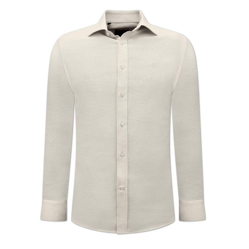 Oxford Effen Blouse Heren - Slim Fit Stretch - Beige