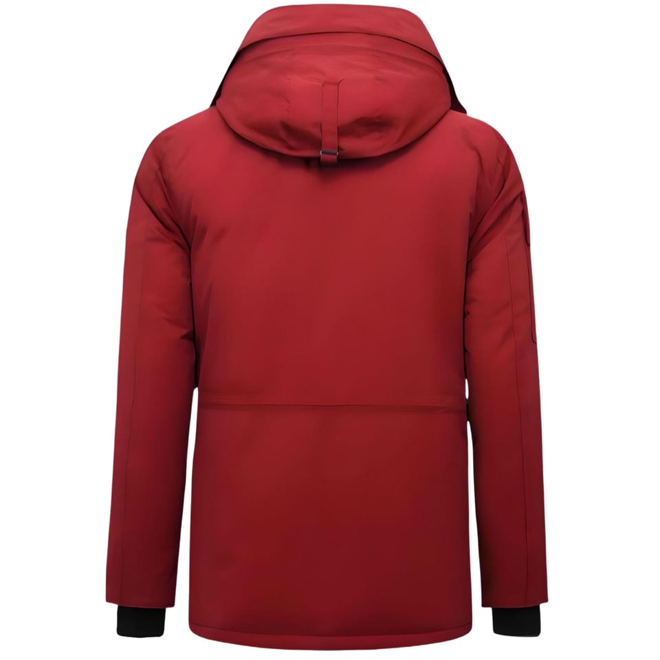 Halflange Mannen Winterjas Met Capuchon -7503 - Rood