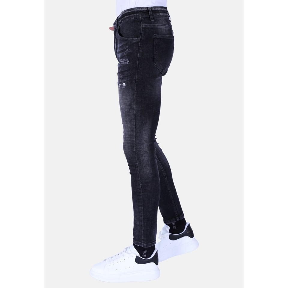 Stonewash Mannen Jeans Slim Fit Met Scheuren - 1096 - Grijs