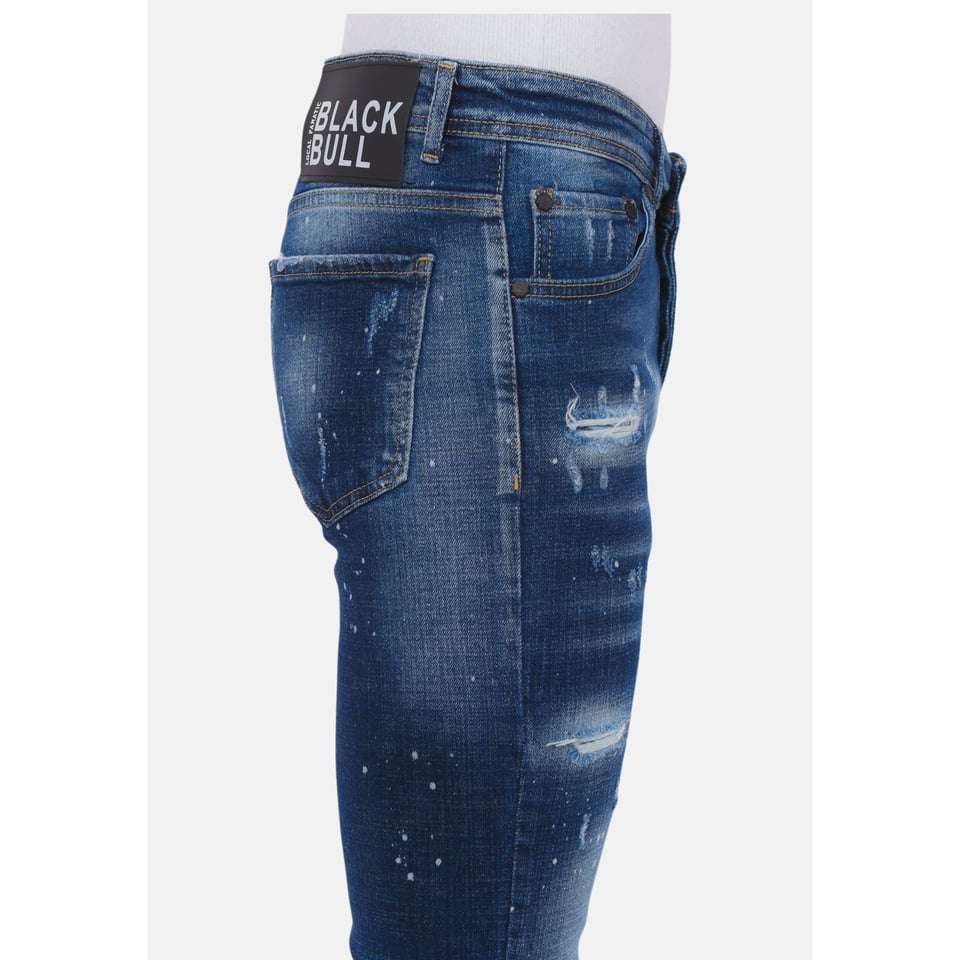 Men's Paint Splatter Stonewashed Jeans - Slim Fit -1077- Blauw