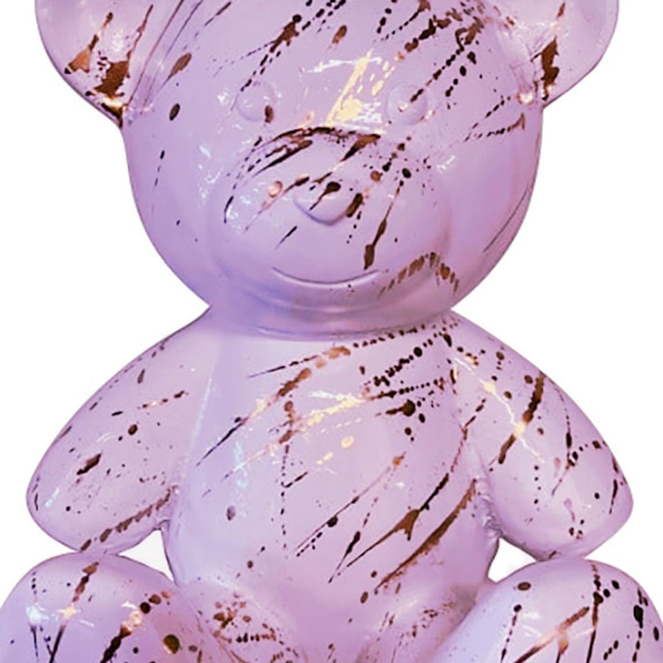 Beeld Design Teddy Beer Zittend Roze Splash Goud 30x32cm