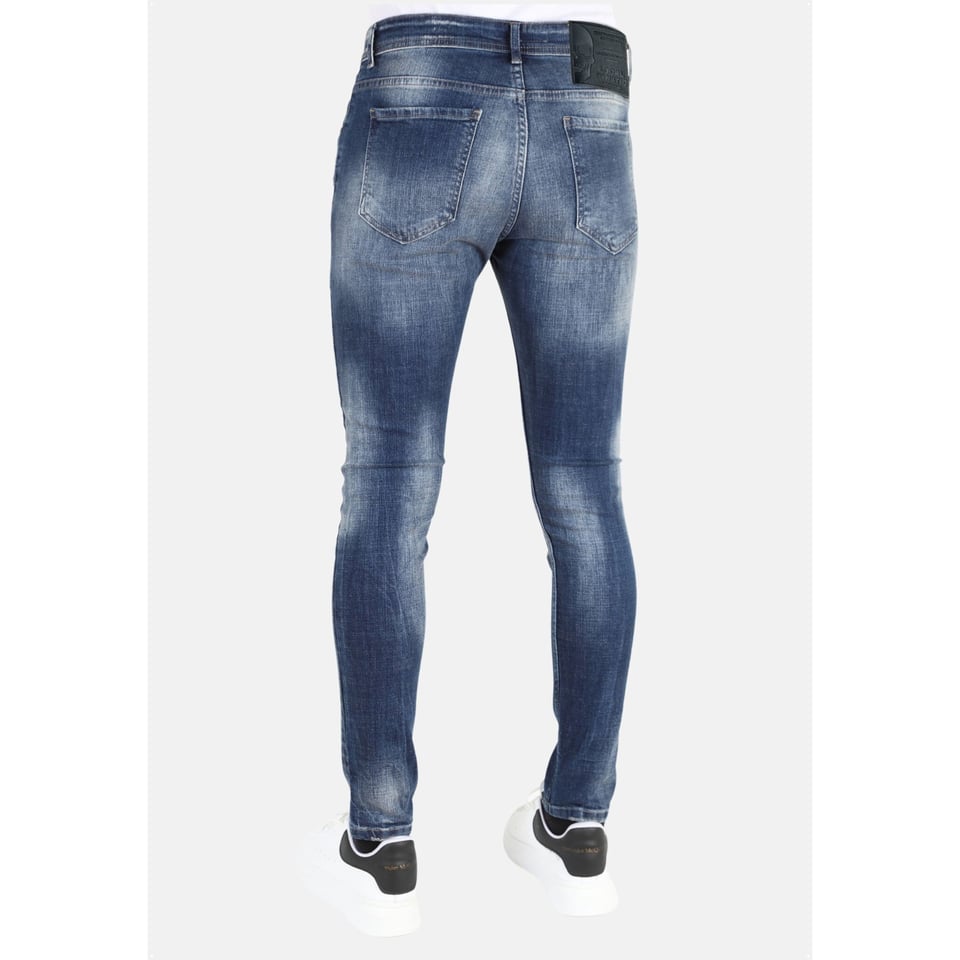 Stonewashed Slim Fit Mannen Spijkerbroek Met Scheuren -MM121- Blauw