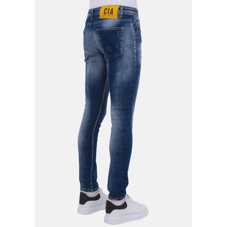 Paint Splash Ripped Jeans Heren - Slim Fit -1071- Blauw