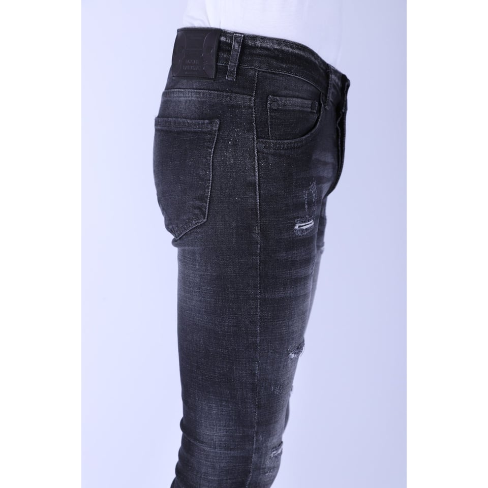 Stonewash Mannen Jeans Slim Fit Met Scheuren - 1096 - Grijs