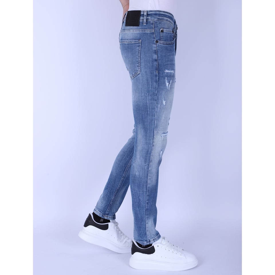 Stonewashed Slim Fit Heren Jeans Met Stretch -1098 - Blauw