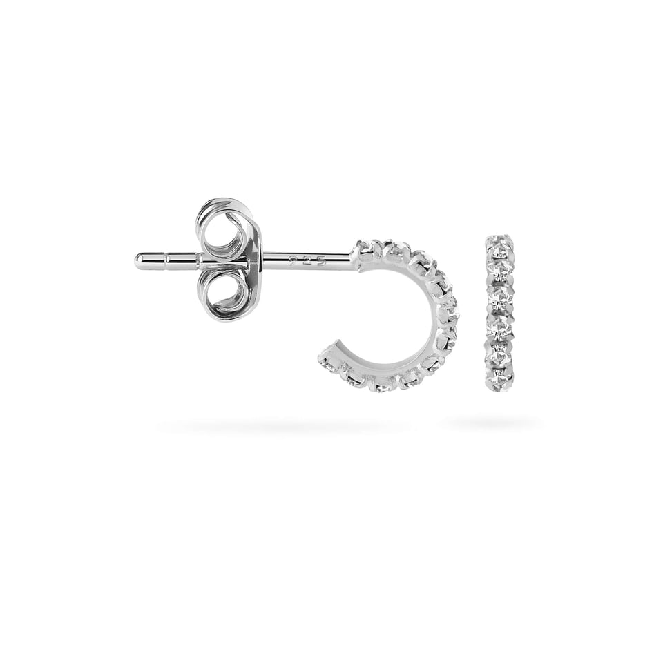 Crystal Stud Hoop Earrings 925 Sliver - Crystal / 925 Sterling Silver / 10mm