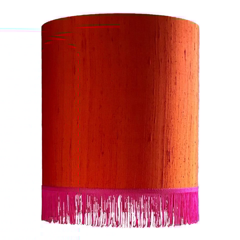 Lampenkap Oranje Zijde Op Panter 25x25cm Fuchsia Franjes