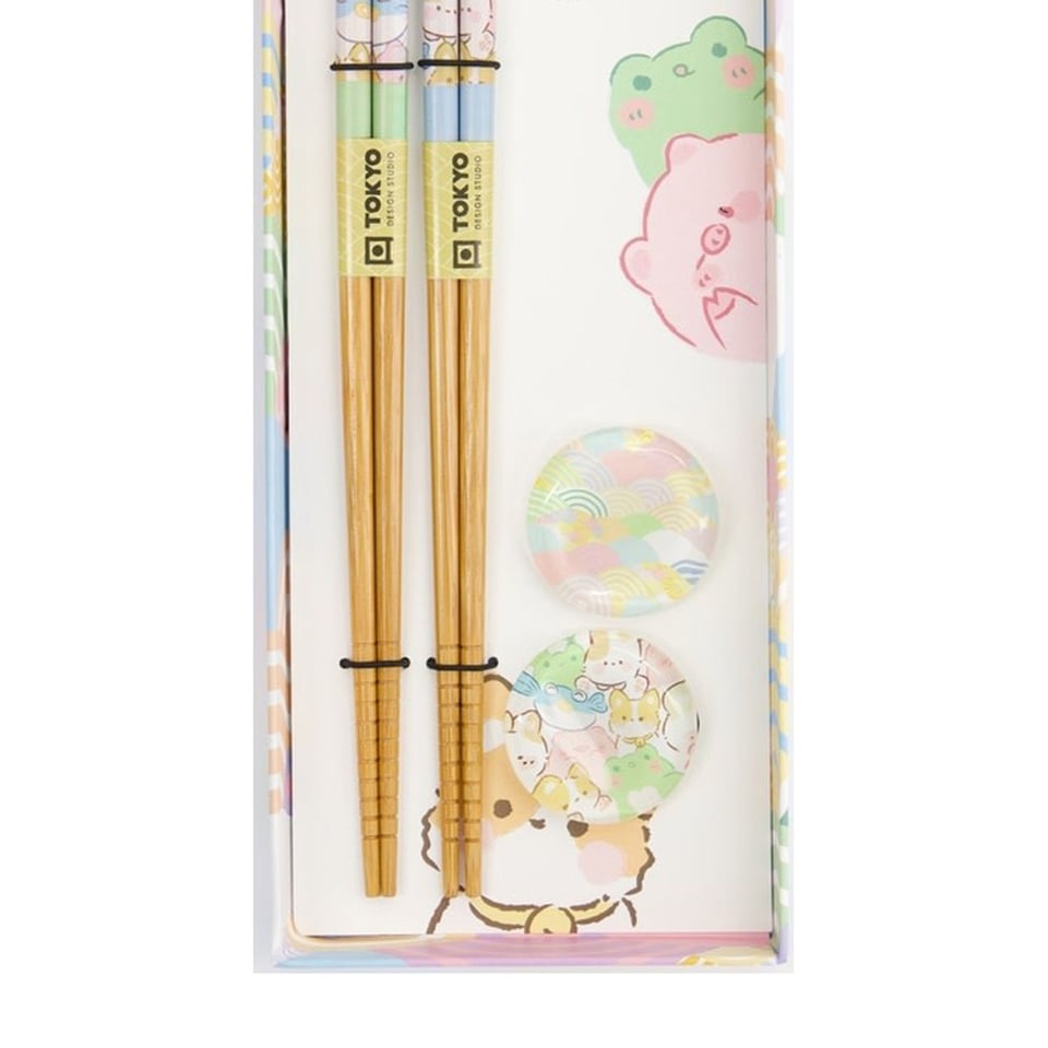 Eetstokjes Kawaii Dieren Met Opleggers Set 2 in Cadeau Doos