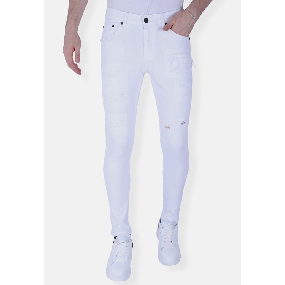 Witte Slim Fit Heren Jeans Met Scheuren -1090 - Wit