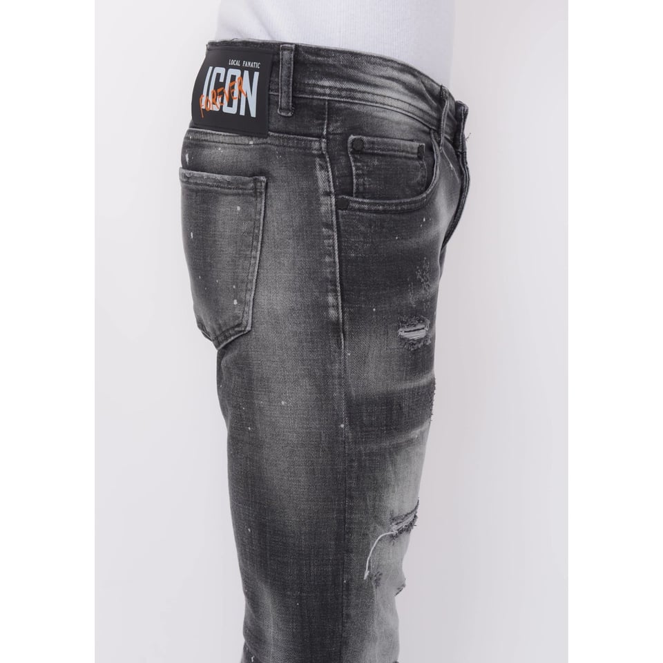 Distressed Jeans Stonewash Heren - Slim Fit -1087- Zwart