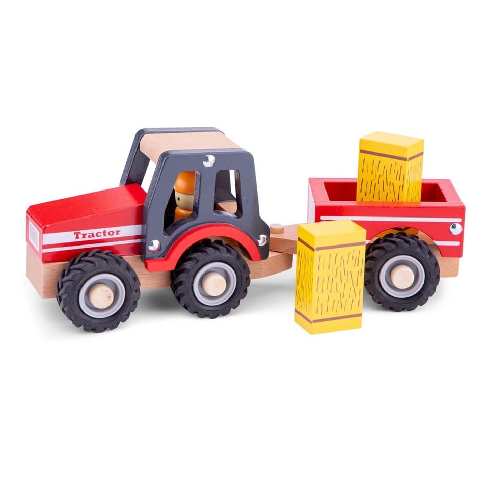 New Classic Toys Houten Tractor Met Aanhanger en Hooibalen +18 Mnd