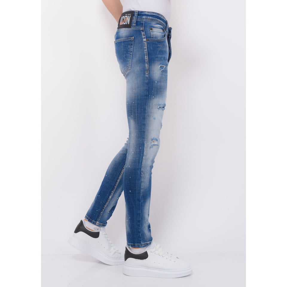 Ripped Stonewashed Jeans Heren - Slim Fit -1073- Blauw