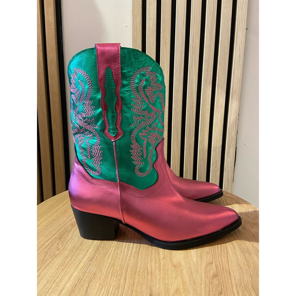 Metallic Western boots Pink/Green