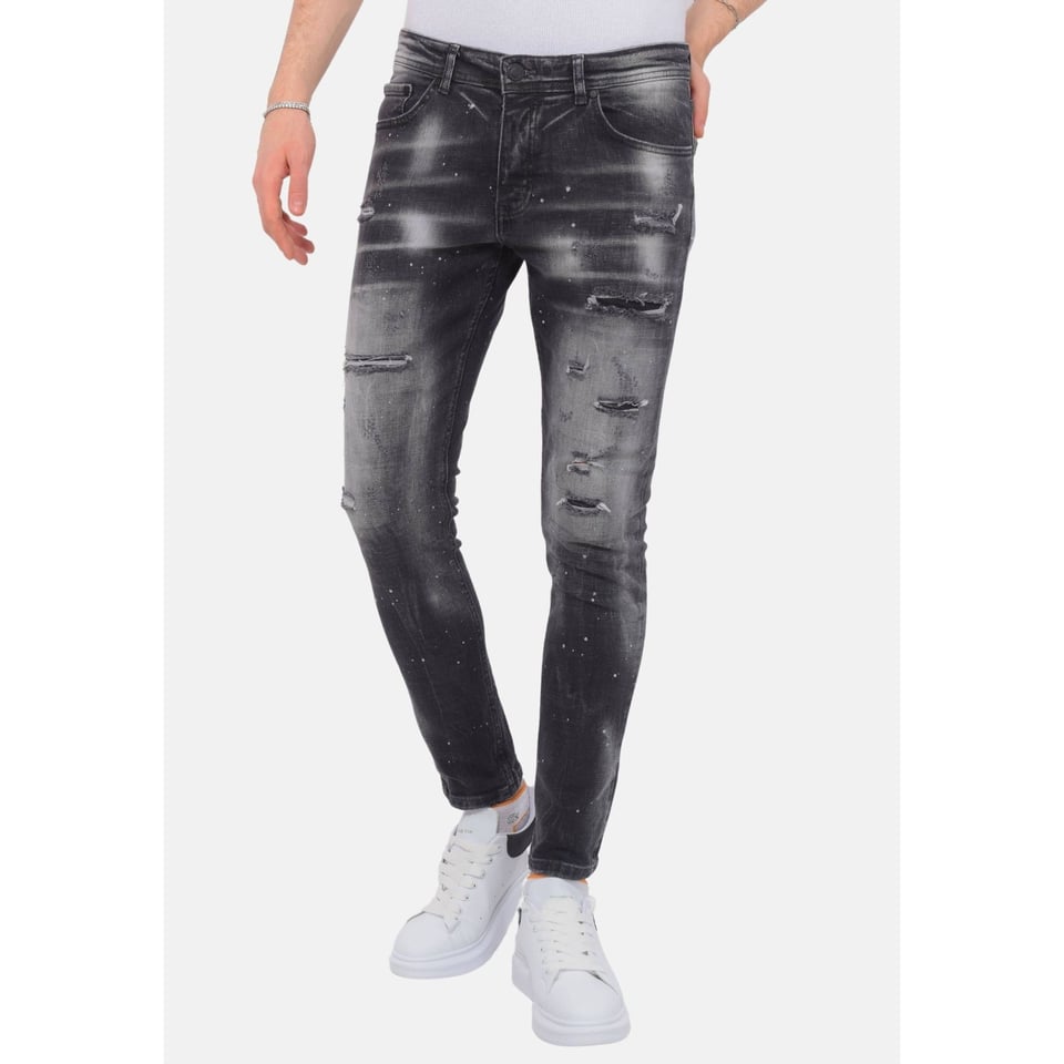 Distressed Jeans Stonewash Heren - Slim Fit -1087- Zwart