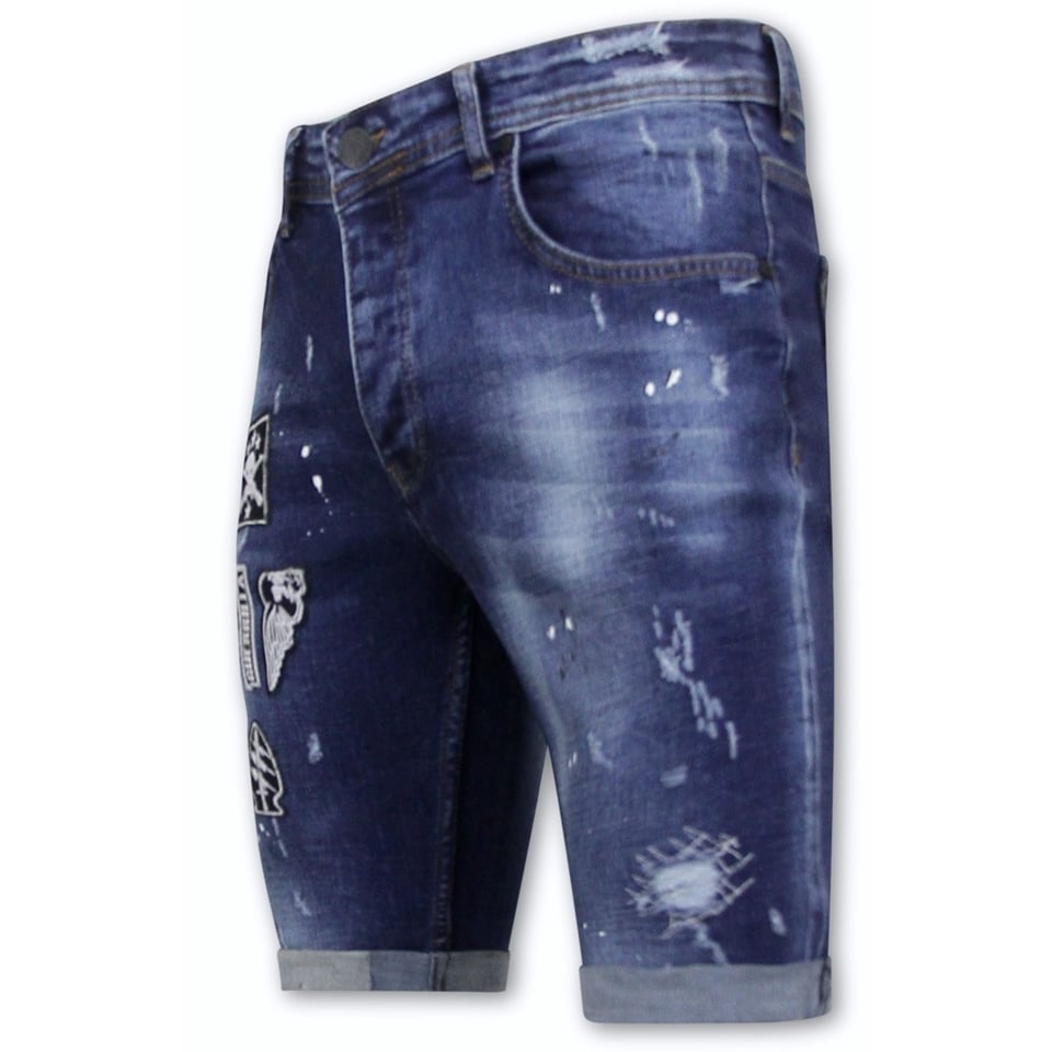 Exclusive Korte Broek Heren Slim Fit Met Patches - 1018 - Blauw