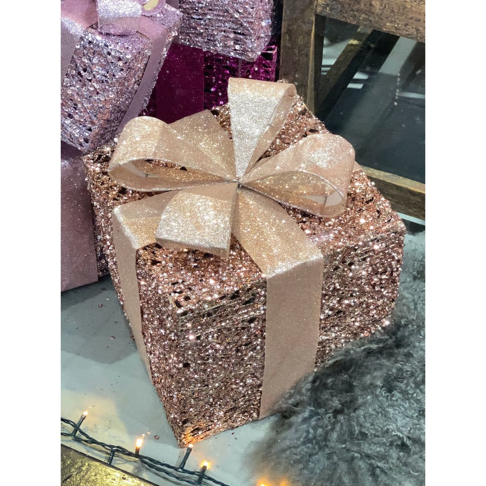 Glitter Pakjes Met Strik en LED Lampjes Div. Kleuren in 3 Maten