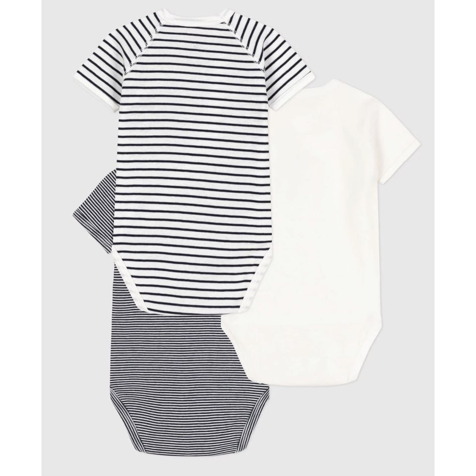 Petit Bateau 3-Pack Romper Wit/blauw Streep