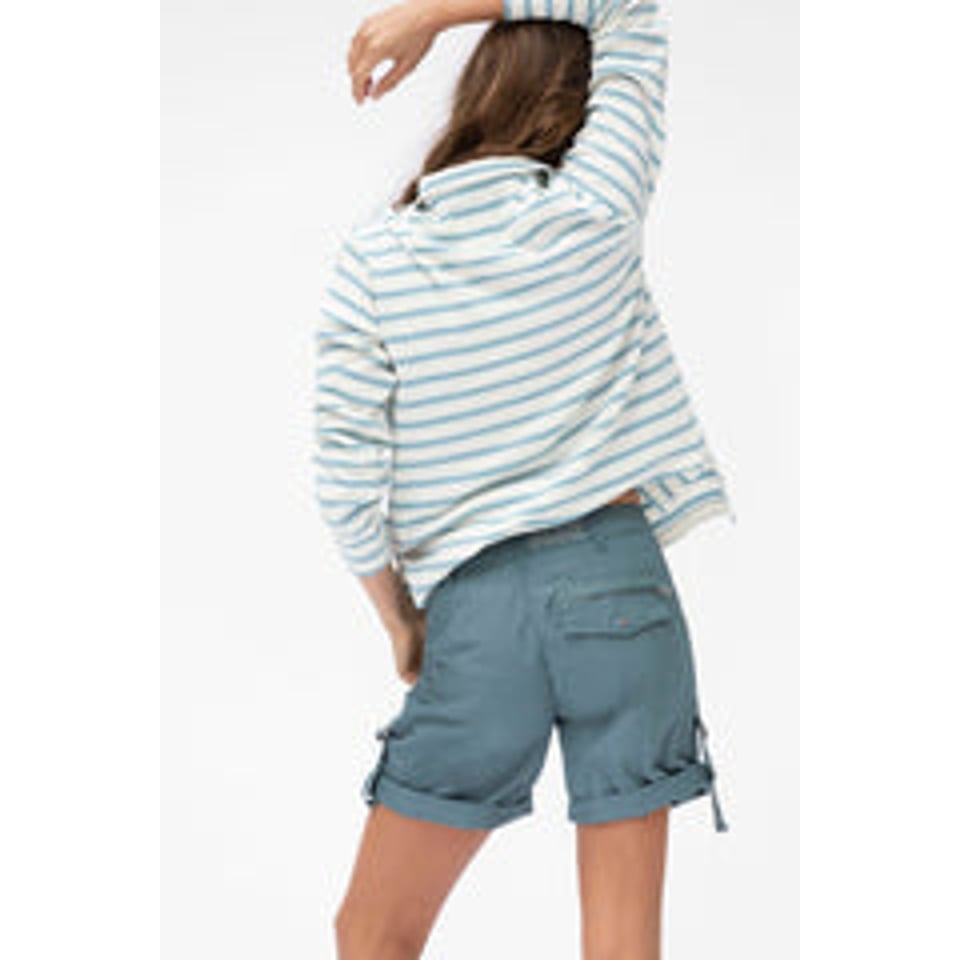 BLUE BARBARA STRIPED 1/2 ZIP POLO SWEATER - ECRU/SEA / M