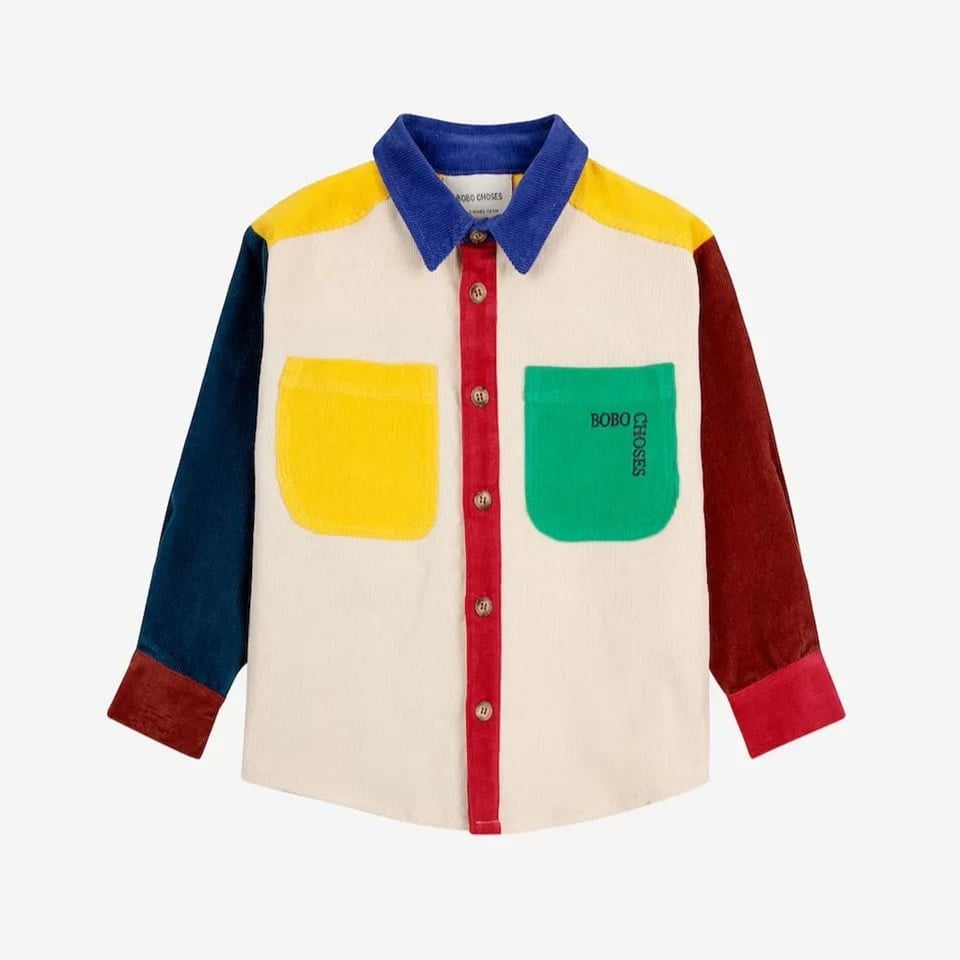 Bobo Choses Bobo Square Embroidery Color Block Corduroy Shirt