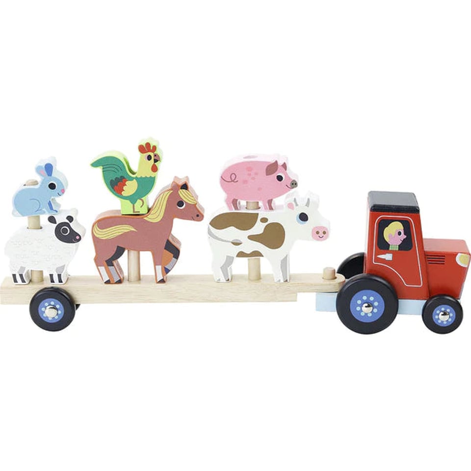 vilac stapelspel Tractor and trailer with animals 2+