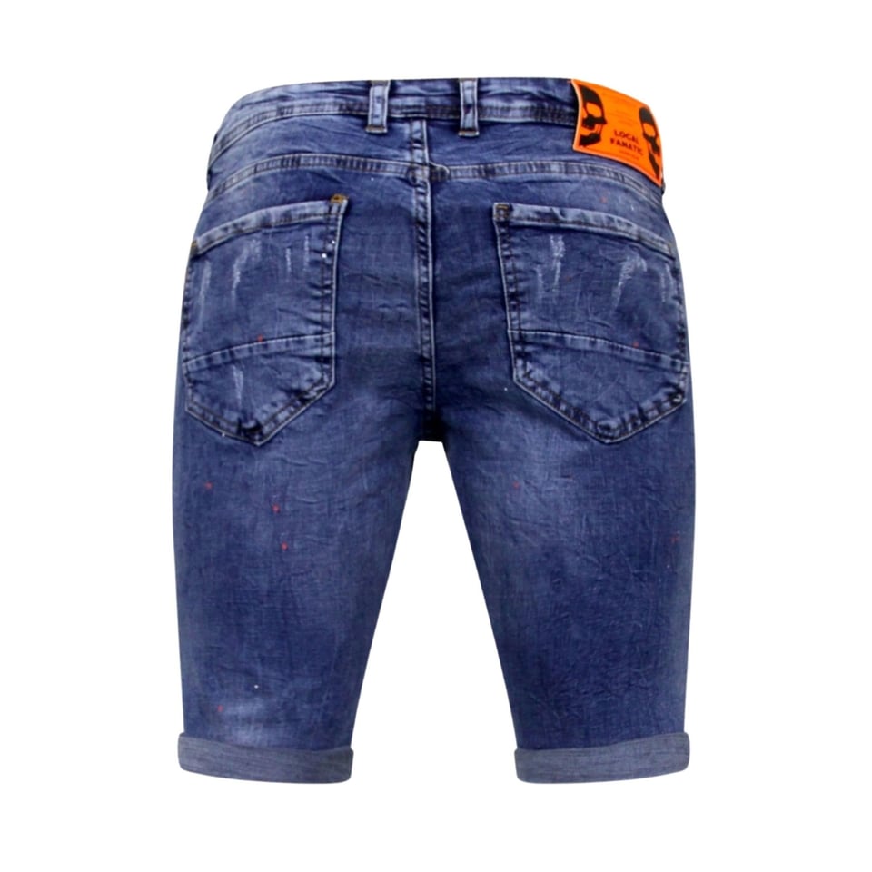 Korte Skinny Broek Met Verfspatten Heren -1008-SH- Blauw