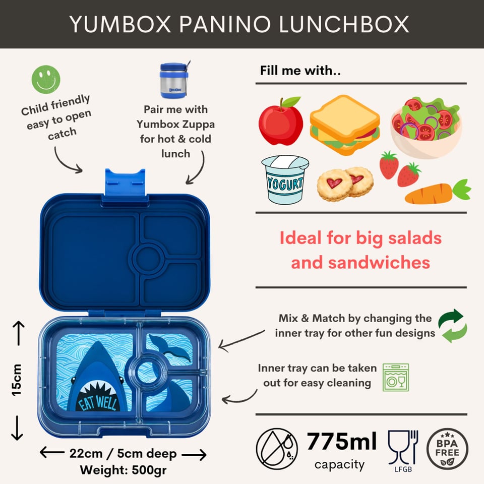 Yumbox Panino 4 Vakken Monte Carlo Blue / Shark Tray - Blauw