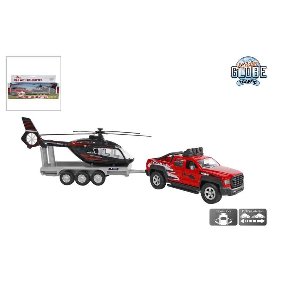 Kids Globe Die Cast Pull Back Terreinwagen Met Helikopter 35 Cm 3+