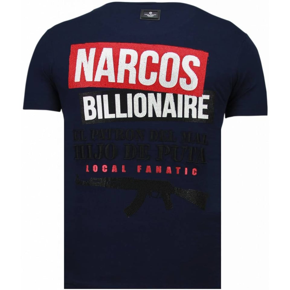 El Patron Narcos Billionaire - Rhinestone T-Shirt - Blauw