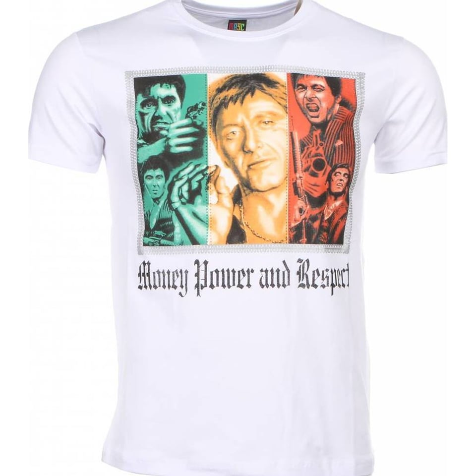 T-Shirt - Scarface Money Power Respect Print - Wit