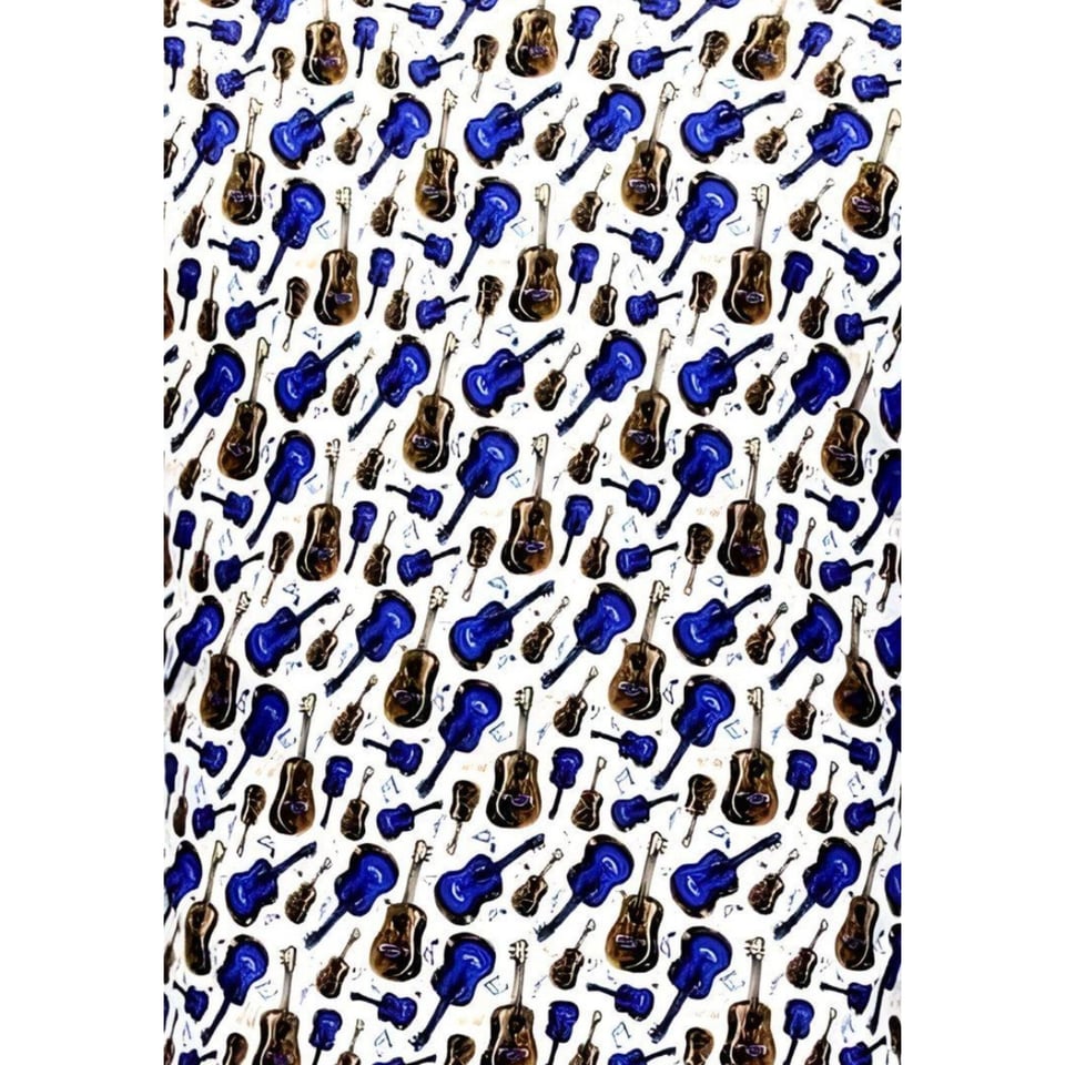 Luxe Heren Overhemden Met Gitaar Print - 3069 - Wit/Blauw