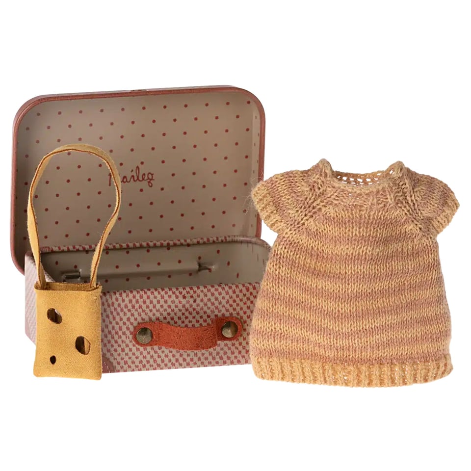 Maileg Knitted Dress and Bag in Suitcase, Big Sister Mouse