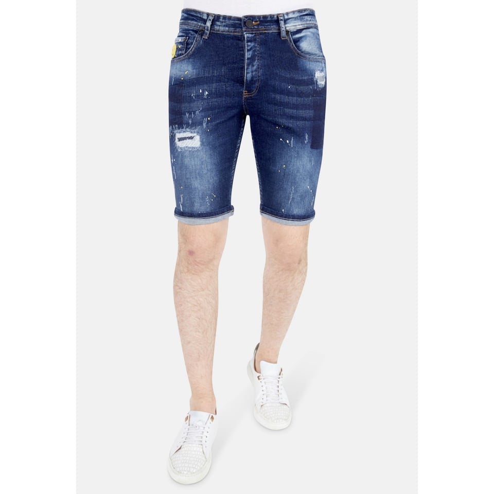 Korte Heren Broek Met Verfspatten - 1051 - Blauw