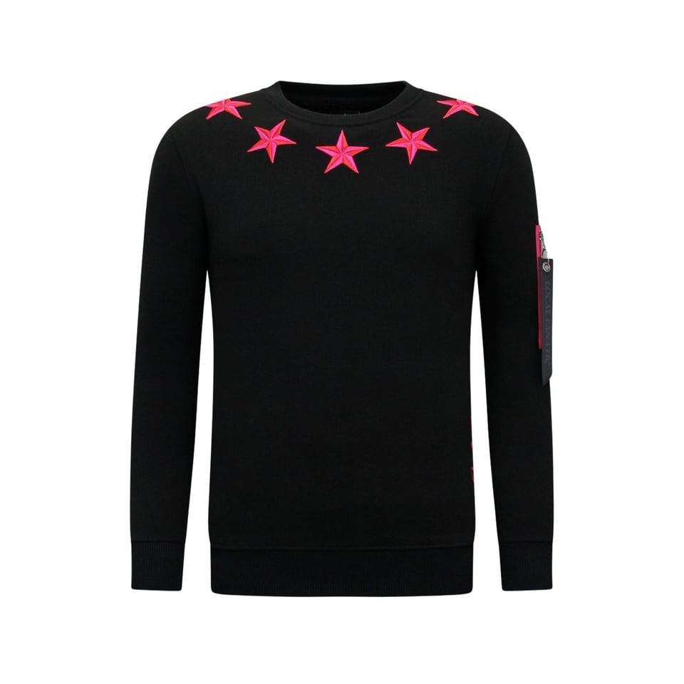 Heren Sweater - Royal Stars - Zwart / Roze