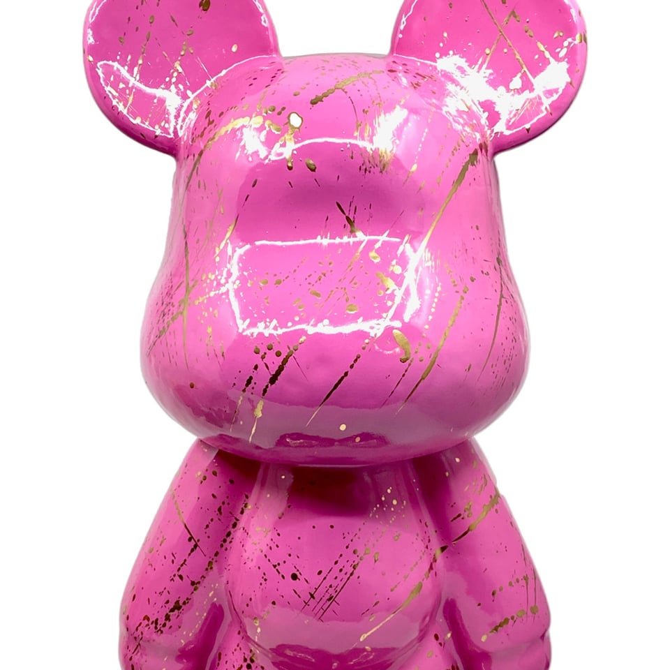 Beeld Design Teddy Beer Roze Splash Goud 26x47cm