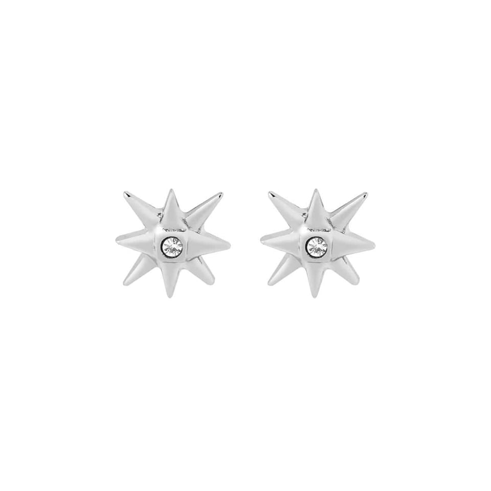 Silver Star with Zirkonia Stud Earrings - Silver / Sterling Silver