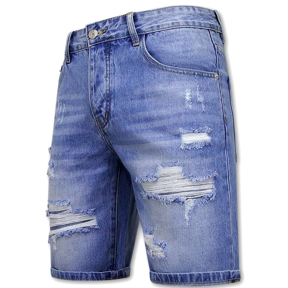 Korte Broek Heren Met Gaten - Denim Short - 951- Blauw