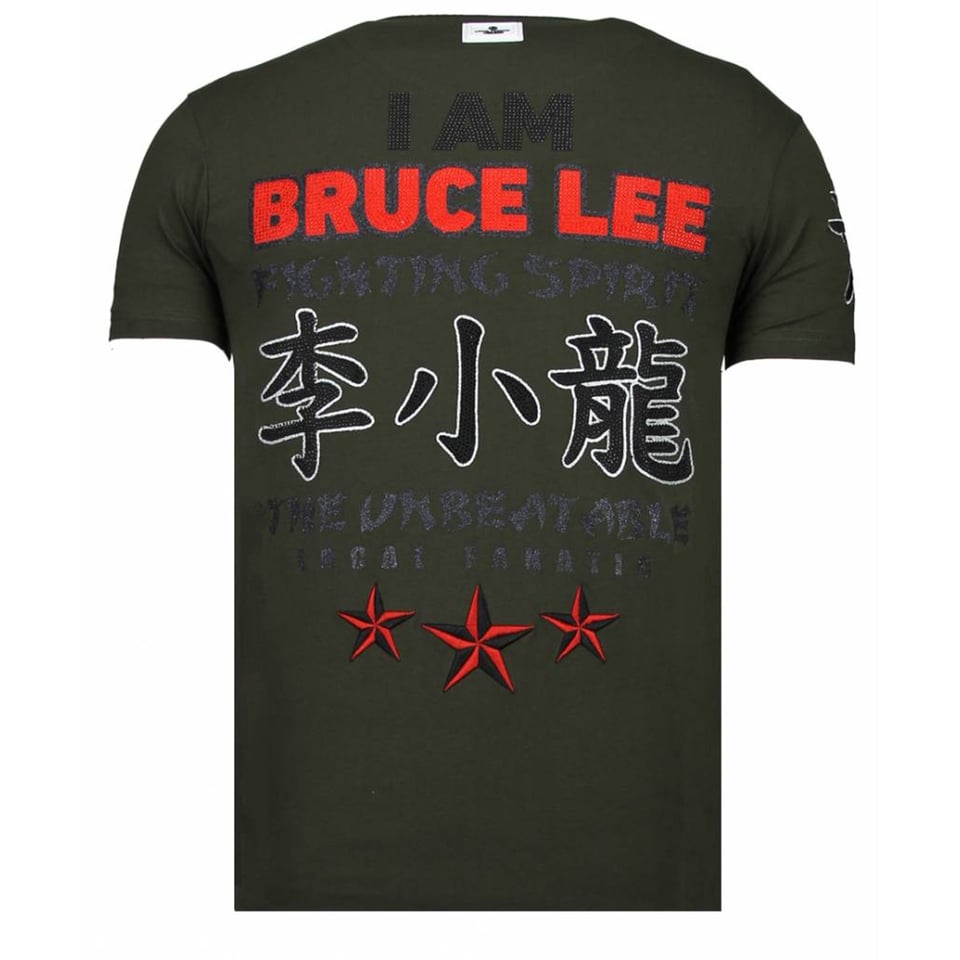 Fighter - Bruce Lee T-Shirt Rhinestones - Khaki