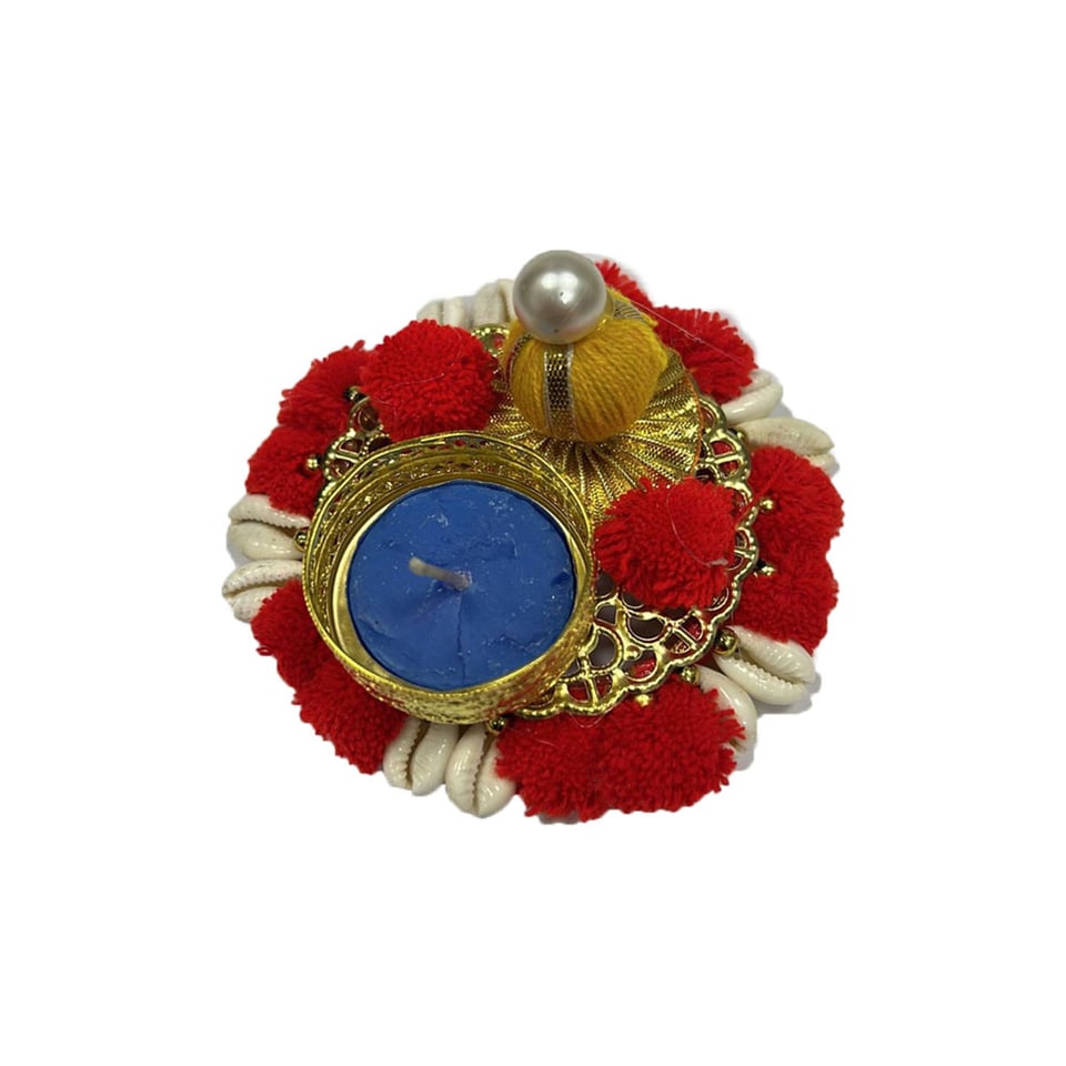 Round Shape Diya in Red Color Pompom 1 Pcs.