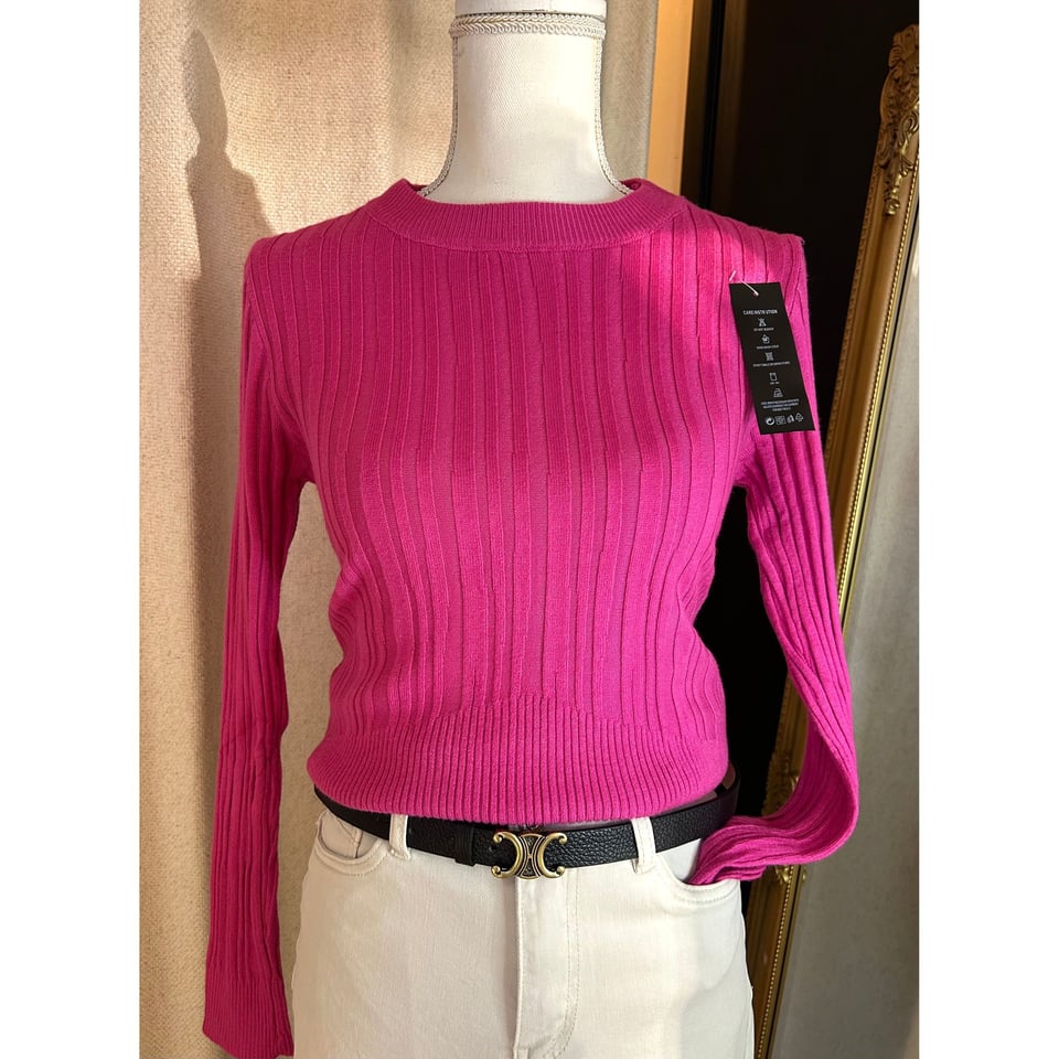 Best basic Ribbed roundneck top / Pink - Onesize