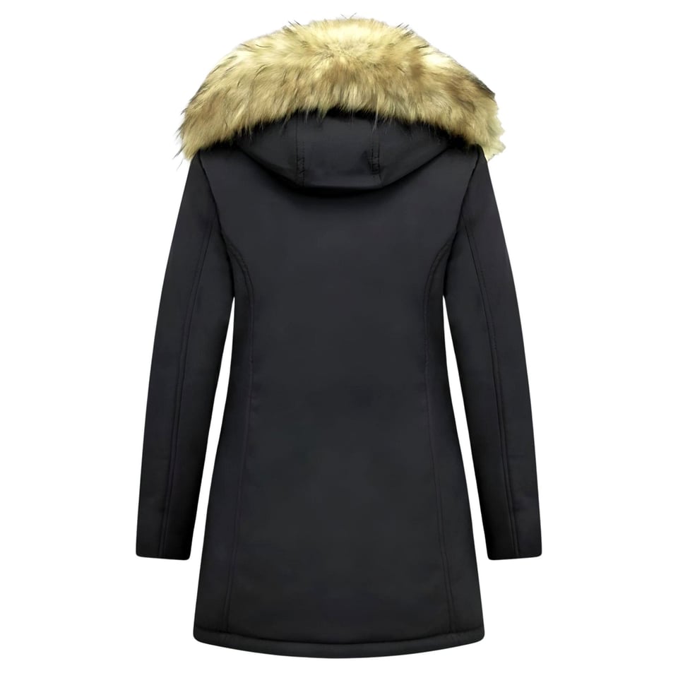 Dames Winterjas Met Imitatie Bontkraag - Slim Fit - Zwart