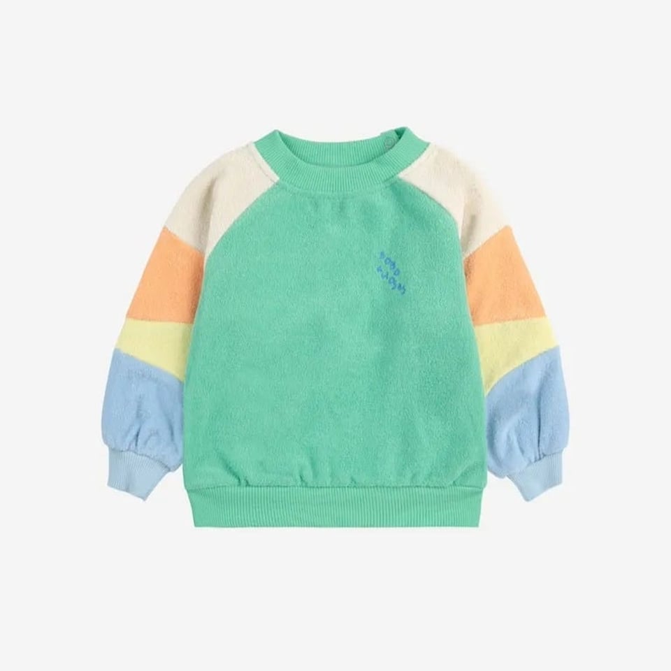 Bobo Choses Green Color Block Terry Cloth Sweatshirt