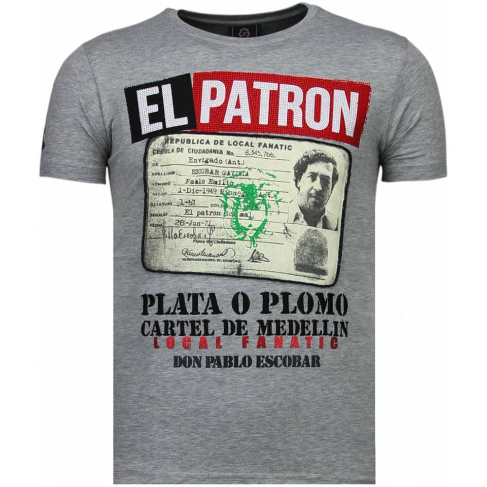 El Patron Narcos Billionaire - Rhinestone T-Shirt - Grijs