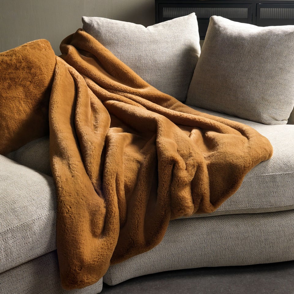 Plaid Zinzi Imitatie Bont 140x180cm Tobacco Bruin